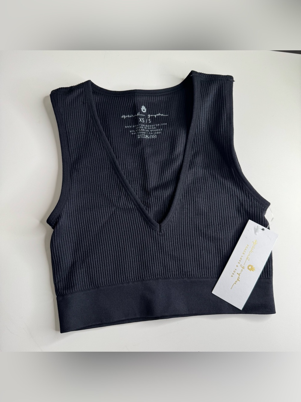 NWT Spiritual Gangster Metta Plunge Ribbed Black Compression Brami Size XS/S